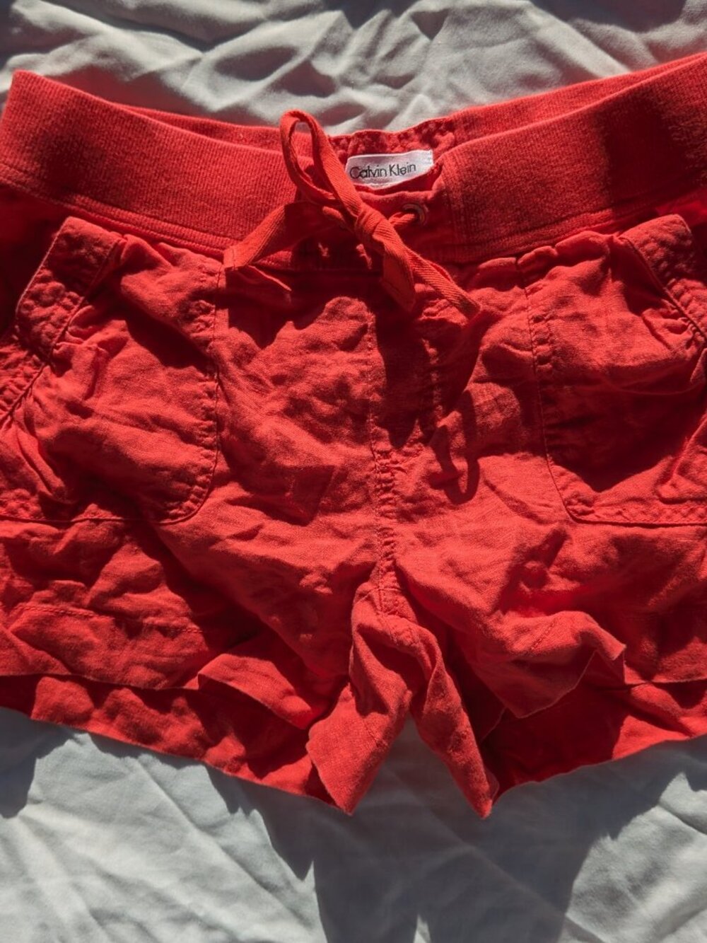 Calvin Klein Coral-Red Drawstring Athletic Cotton Shorts